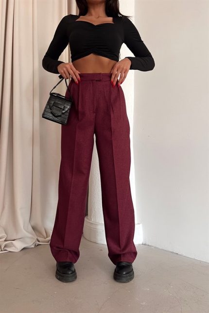 Cross Pleated Trousers Plum